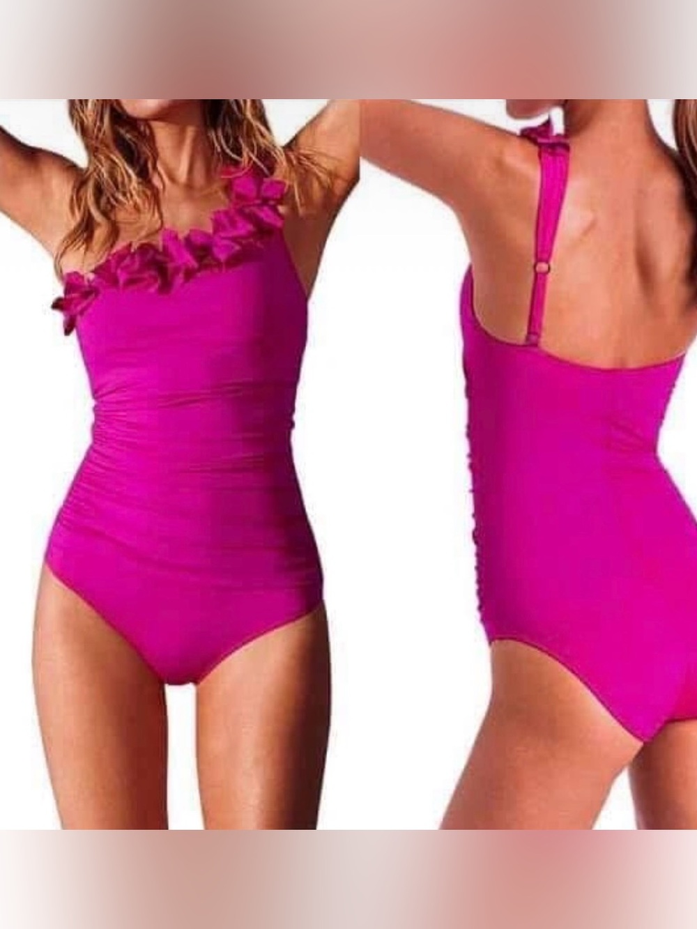 Ruffled One-Shoulder Fuchsia Swimsuit
